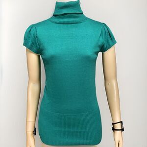 Active Basic Emerald Green TurtleNeck Short Sleeve Top For Women Size L